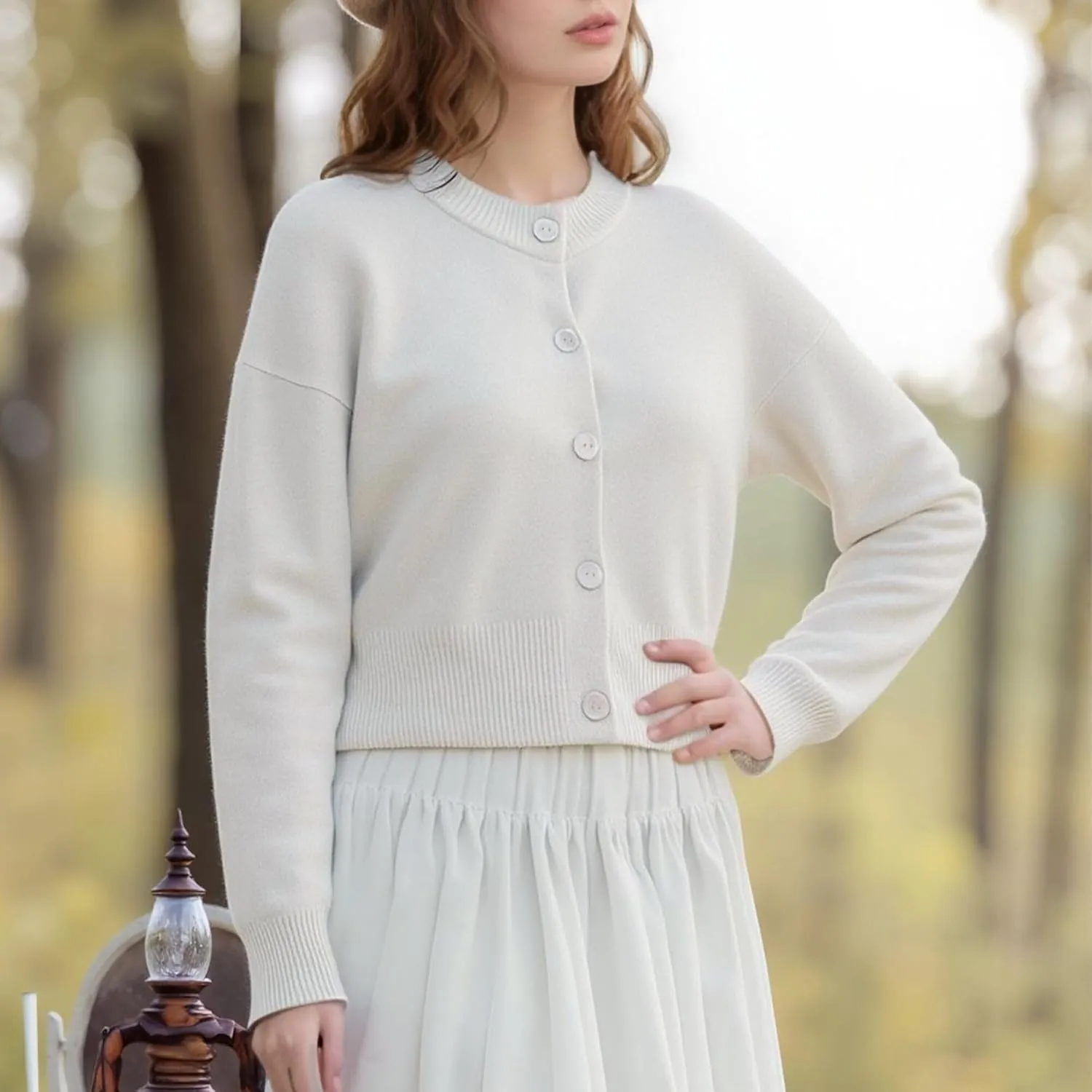 FindThy Womens Cropped Cardigan Sweater Crewneck Solid Color Long Sleeve Button Down Knitted Outerwear Top
