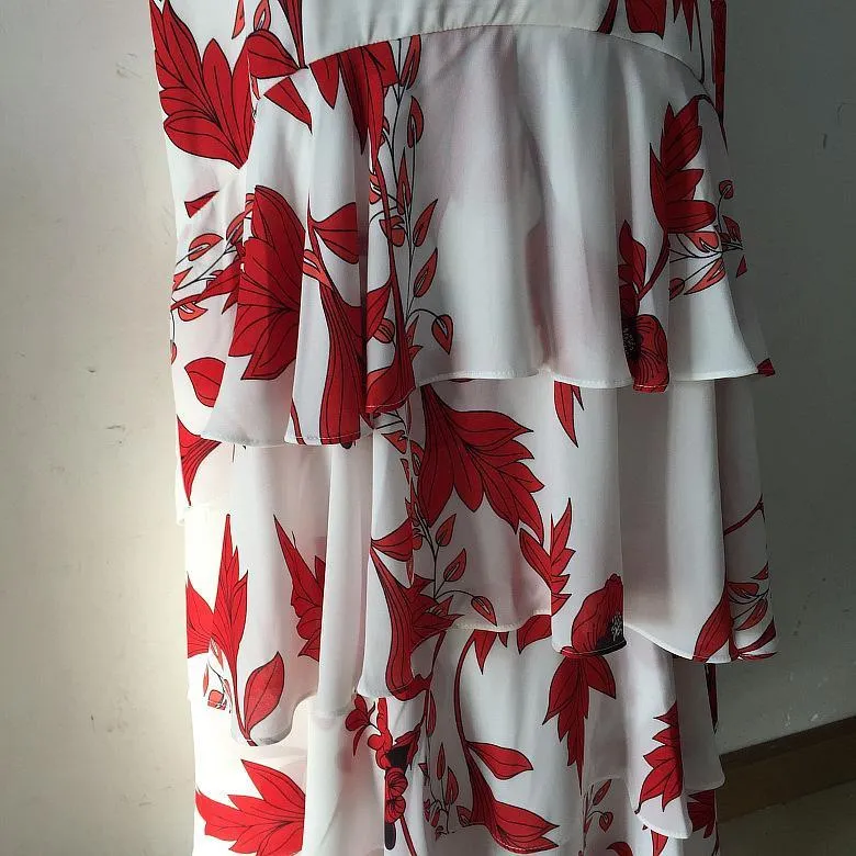 Floral Print Ruffle Oblique Shoulder Maxi Dress