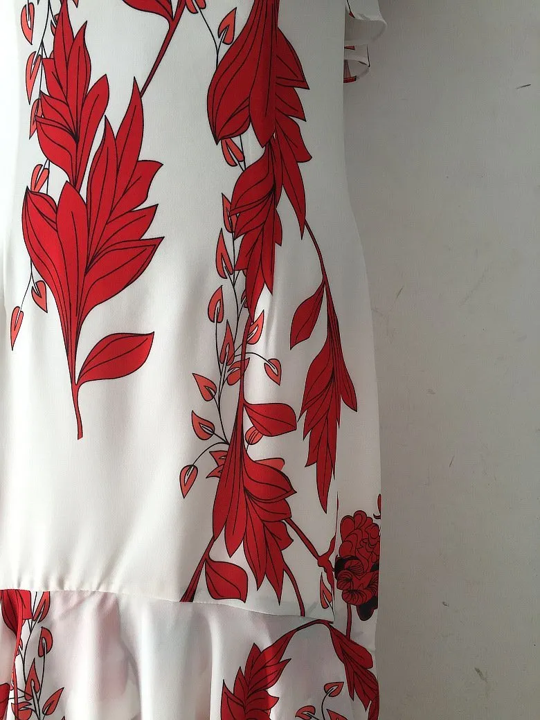 Floral Print Ruffle Oblique Shoulder Maxi Dress