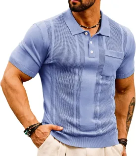GRACE KARIN Men's Knit Polo Shirts Short Sleeve Texture Lightweight Golf Shirts Sweater