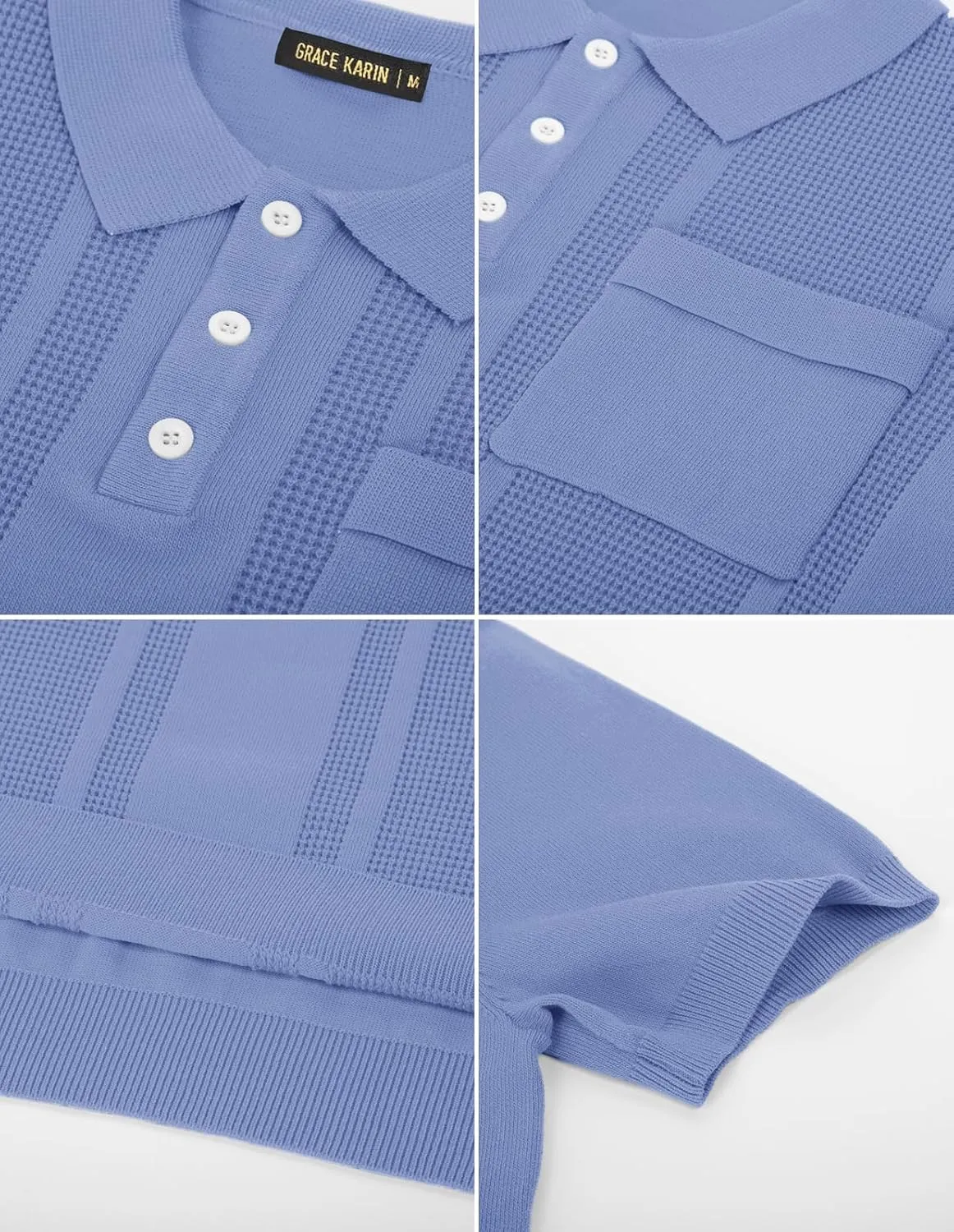 GRACE KARIN Men's Knit Polo Shirts Short Sleeve Texture Lightweight Golf Shirts Sweater