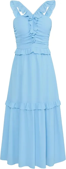 GRACE KARIN Womens Summer Boho Floral Tiered Dress Strap A Line Swing Flowy Midi Dress Ruffle Beach Wedding Guest Dress