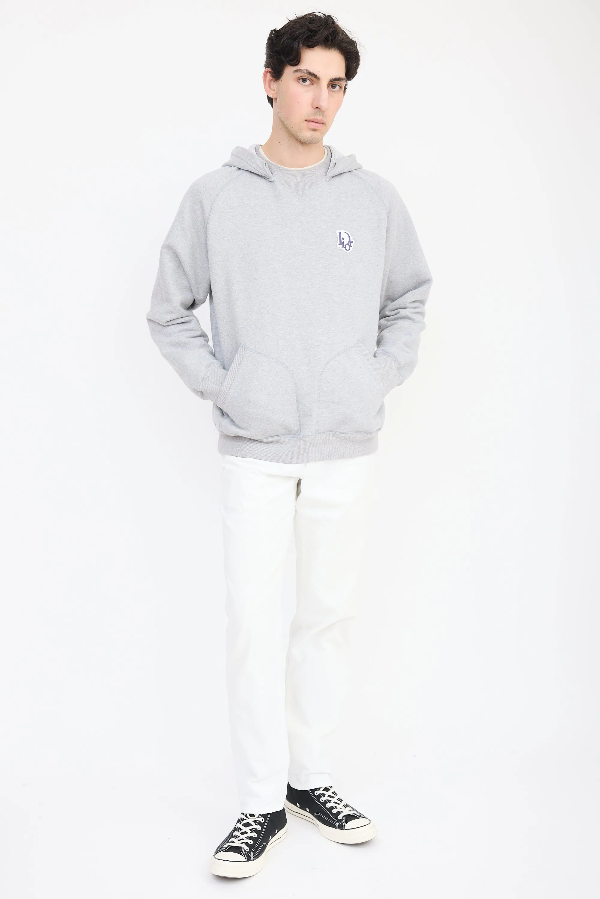 Grey & Purple Embroidered Logo Hoodie