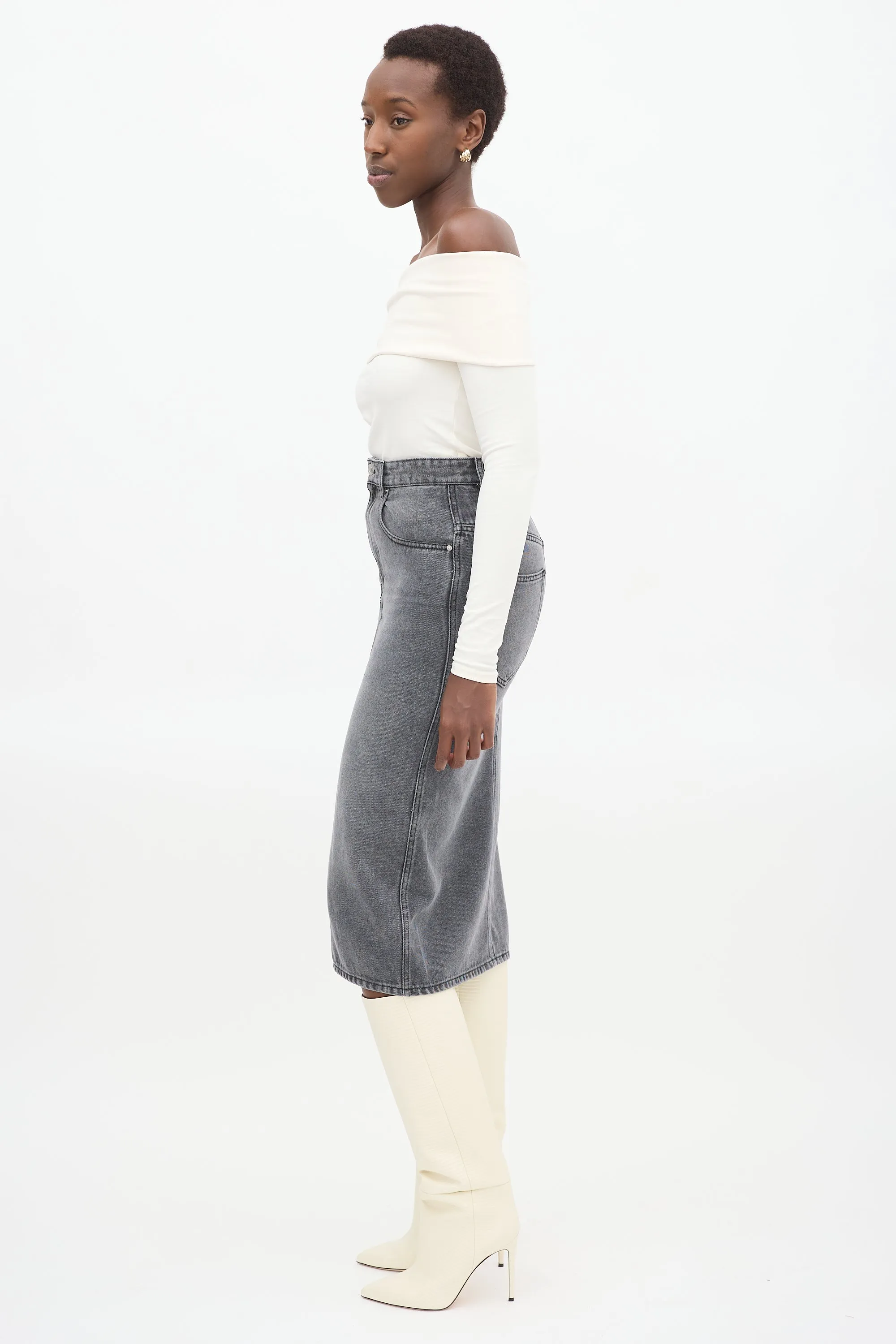Grey Denim Tilauria Midi Skirt
