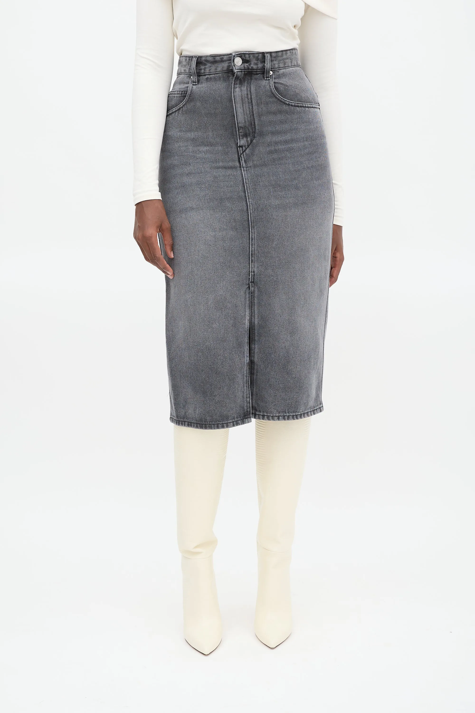 Grey Denim Tilauria Midi Skirt