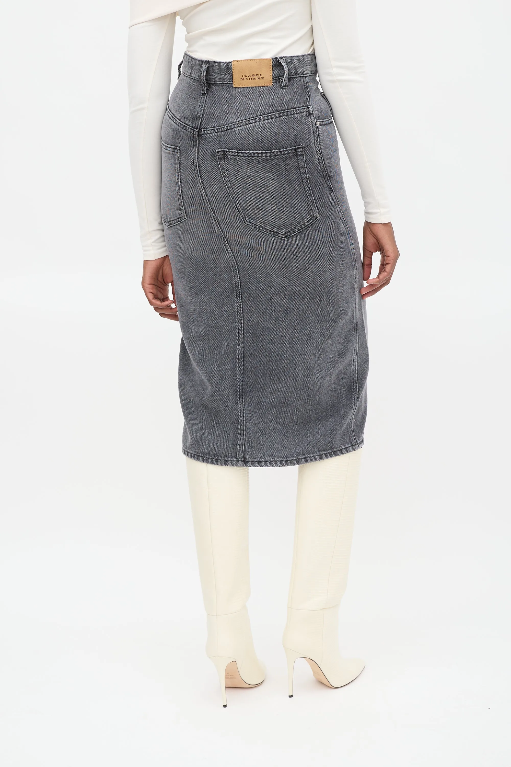Grey Denim Tilauria Midi Skirt