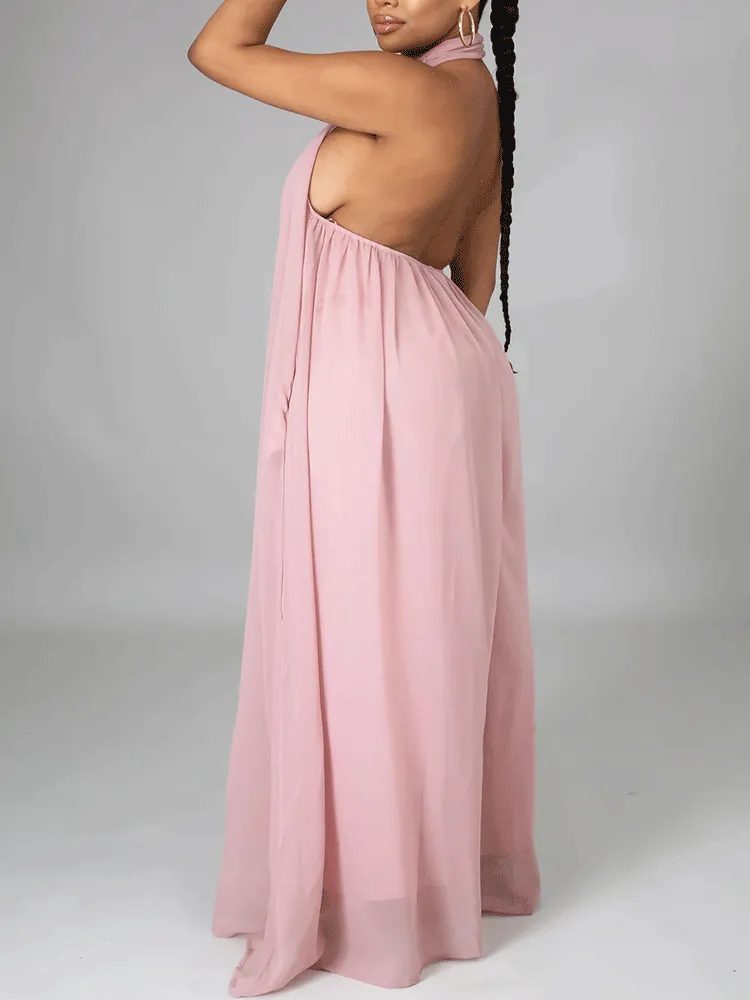 Halter Backless Chiffon Jumpsuit