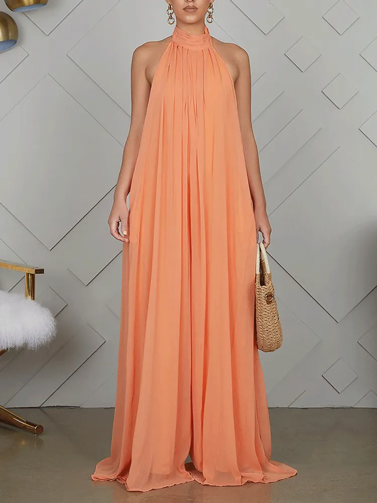 Halter Backless Chiffon Jumpsuit