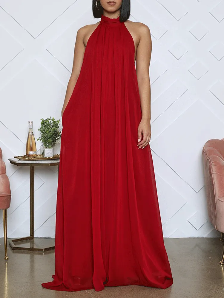 Halter Backless Chiffon Jumpsuit