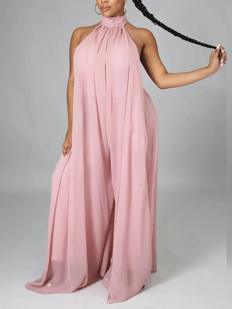 Halter Backless Chiffon Jumpsuit