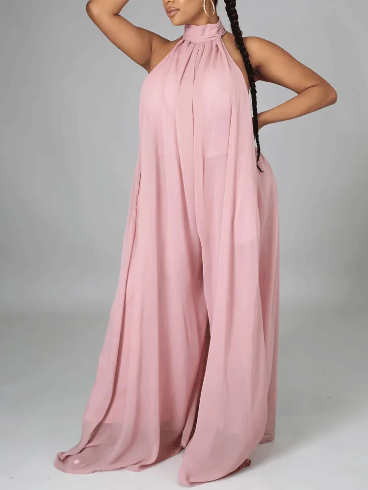 Halter Backless Chiffon Jumpsuit