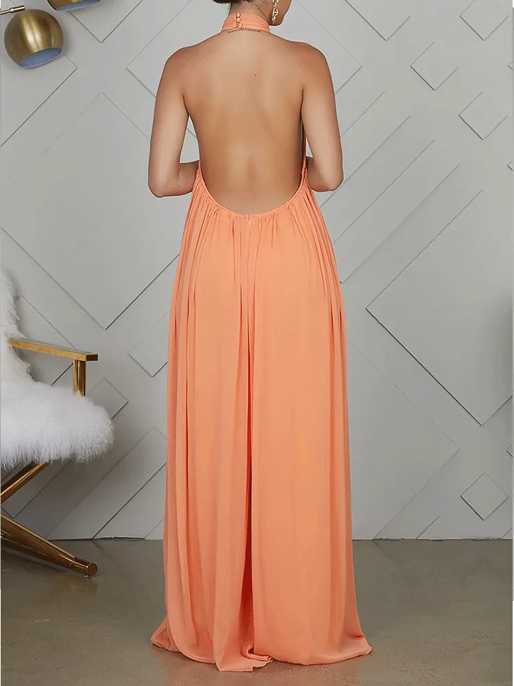 Halter Backless Chiffon Jumpsuit
