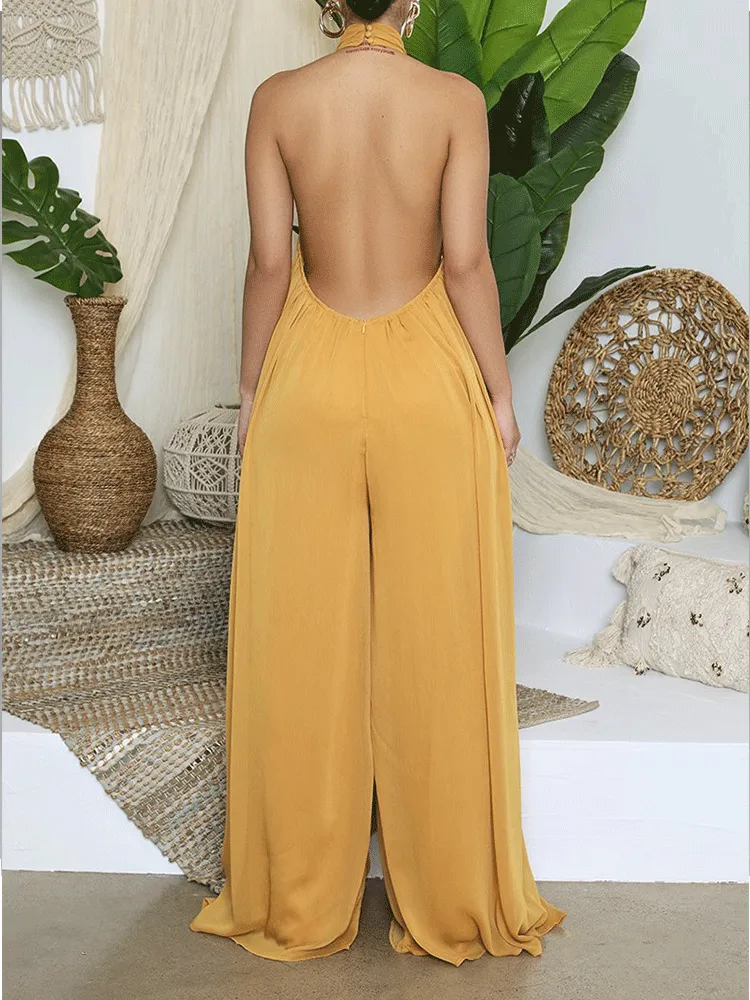Halter Backless Chiffon Jumpsuit