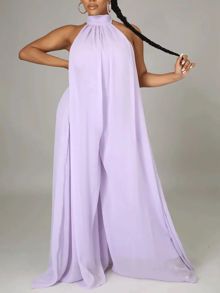 Halter Backless Chiffon Jumpsuit