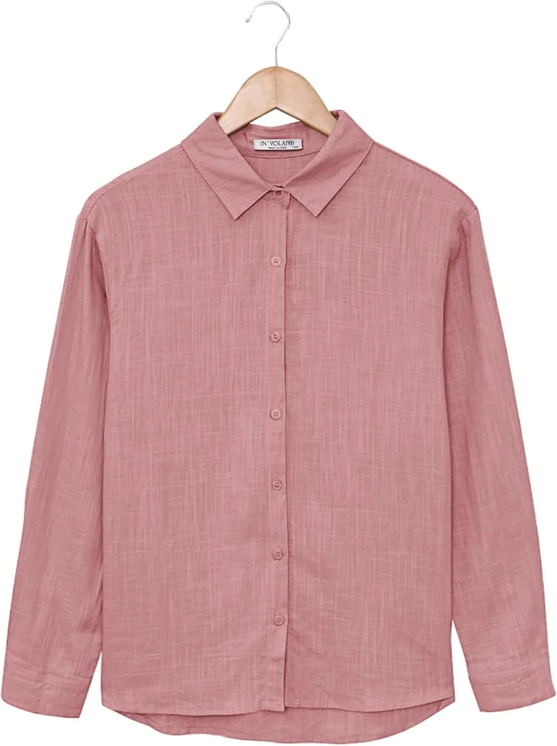 IN'VOLAND Womens Plus Size Button Down Shirt Linen Collared Shirt Long Sleeve Cotton Button Front Shirt Work Blouse Tops