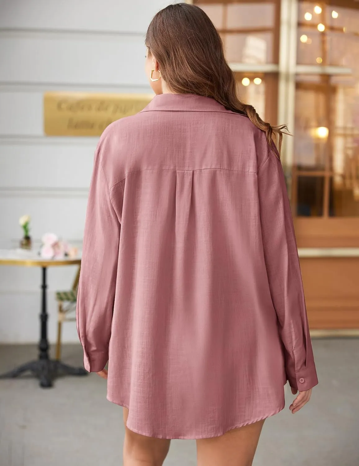 IN'VOLAND Womens Plus Size Button Down Shirt Linen Collared Shirt Long Sleeve Cotton Button Front Shirt Work Blouse Tops