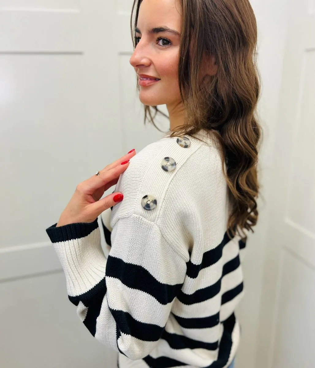 Ivory Striped Button Shoulder Jumper