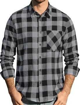 JOGAL Long Sleeve Shirts for Men Plaid Button Down Shirt Mens Casual Cotton Button Up Pocket Shirt