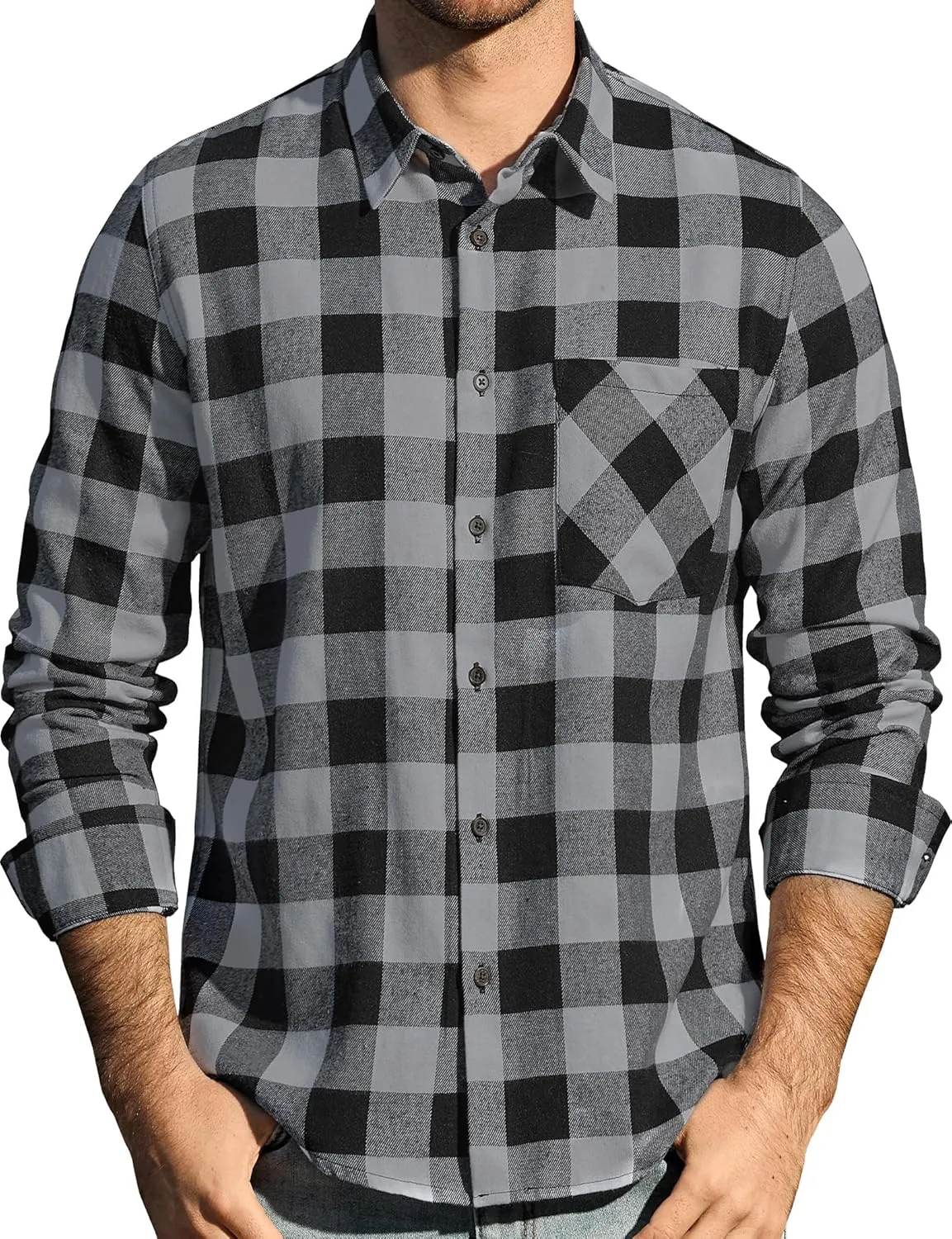 JOGAL Long Sleeve Shirts for Men Plaid Button Down Shirt Mens Casual Cotton Button Up Pocket Shirt