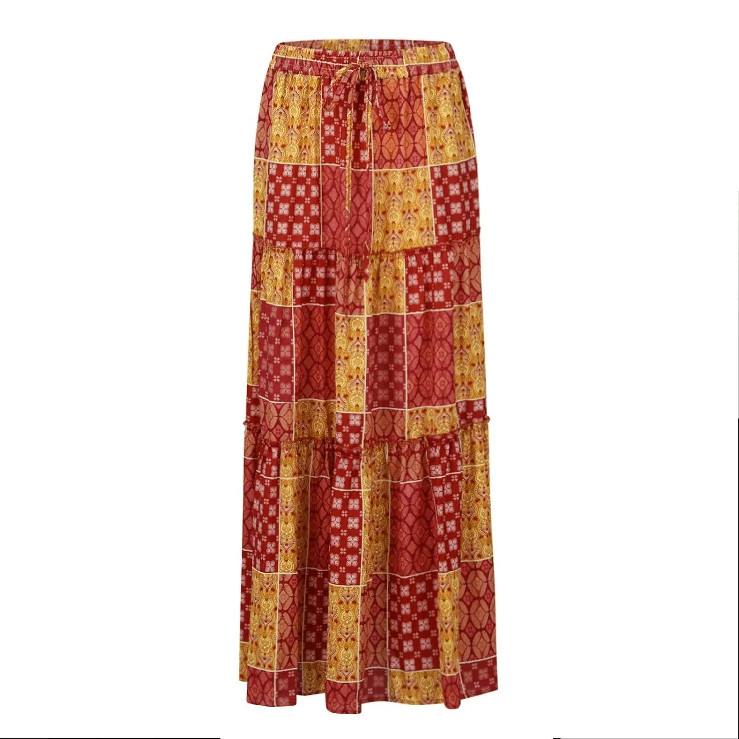 Long Skirts for Women Summer Floral High Waisted Casual A Line Skirt Pleated Beach Flowy Boho Maxi Skirt with Pockets