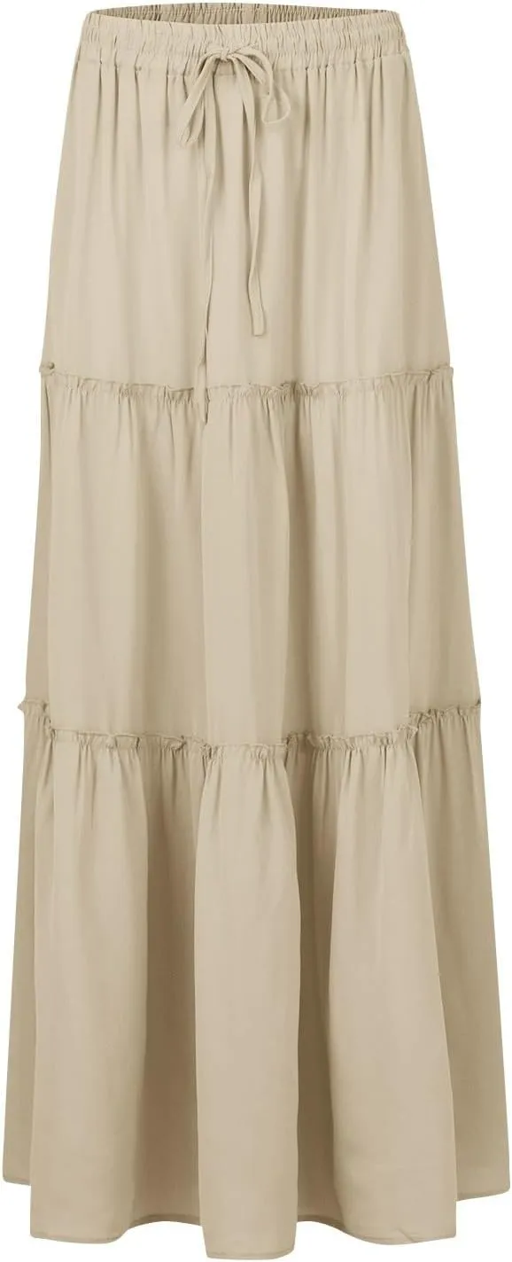 Long Skirts for Women Summer Floral High Waisted Casual A Line Skirt Pleated Beach Flowy Boho Maxi Skirt with Pockets