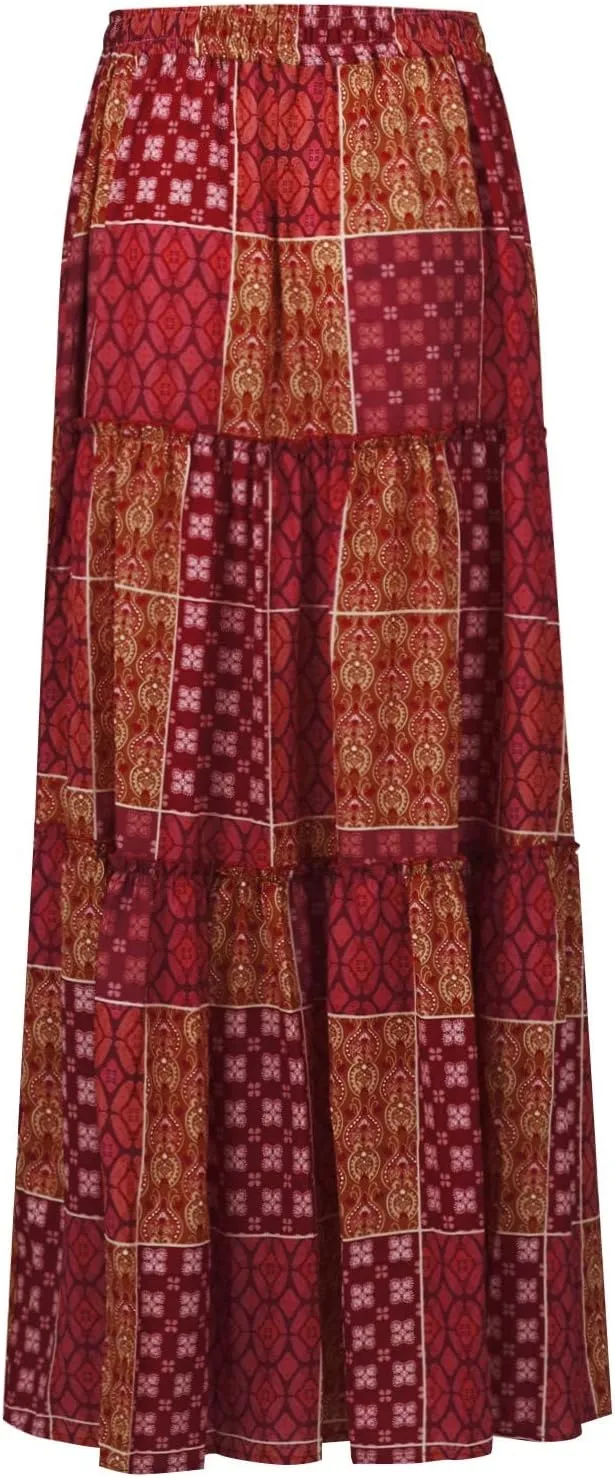 Long Skirts for Women Summer Floral High Waisted Casual A Line Skirt Pleated Beach Flowy Boho Maxi Skirt with Pockets