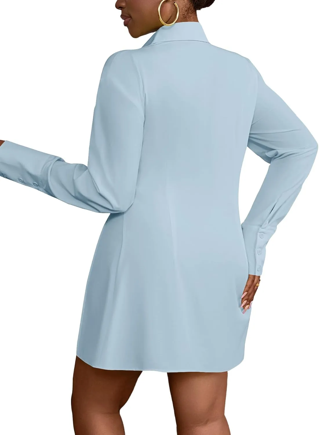 LYANER Women's Button Down Shirt Dress Collar V Neck Long Sleeve Slit Sexy Shirt Dresses