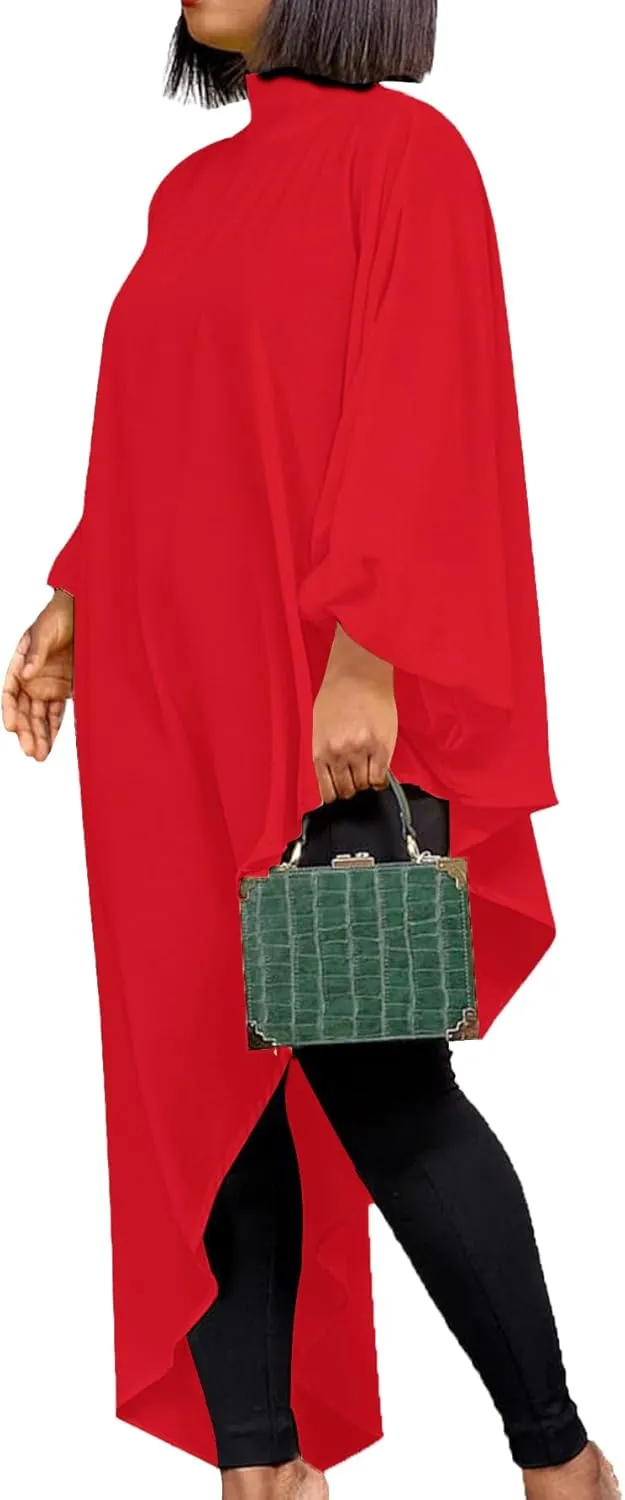 LYANER Women's Mock Neck Asymmetrical High Low Balloon Long Sleeve Long Shirt Blouse Tunic Top