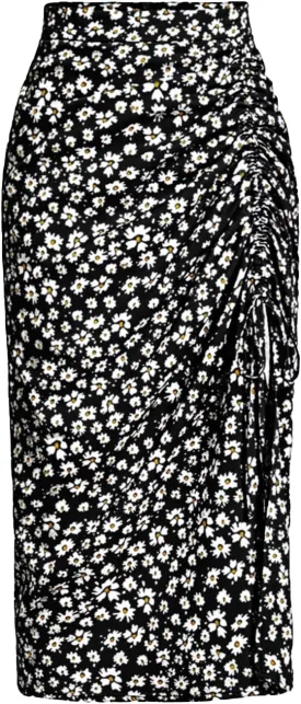 MakeMeChic Women's Ditsy Floral Midi Skirt High Waist Split Thigh Drawstring Ruched Boho Skirt