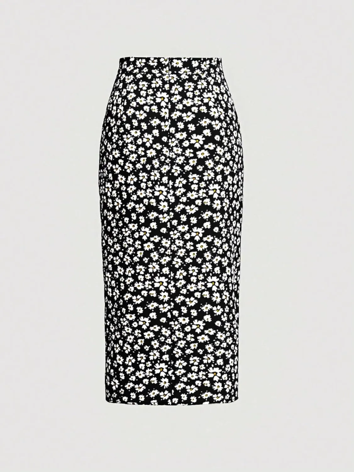 MakeMeChic Women's Ditsy Floral Midi Skirt High Waist Split Thigh Drawstring Ruched Boho Skirt