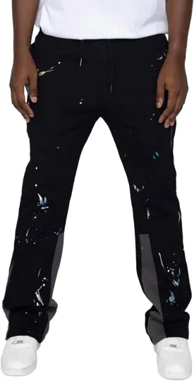 Mens Hip Hop Stacked Sweatpants Drawstring Elastic Waist Y2K Flared Jogger Pants Relaxed Fit Print Bell Bottom Pants