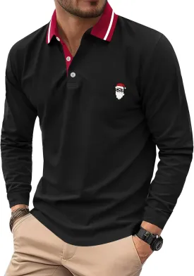 Mens Long Sleeve Polo Shirts Print Casual Vintage Classic Golf Shirt (S-XXL)