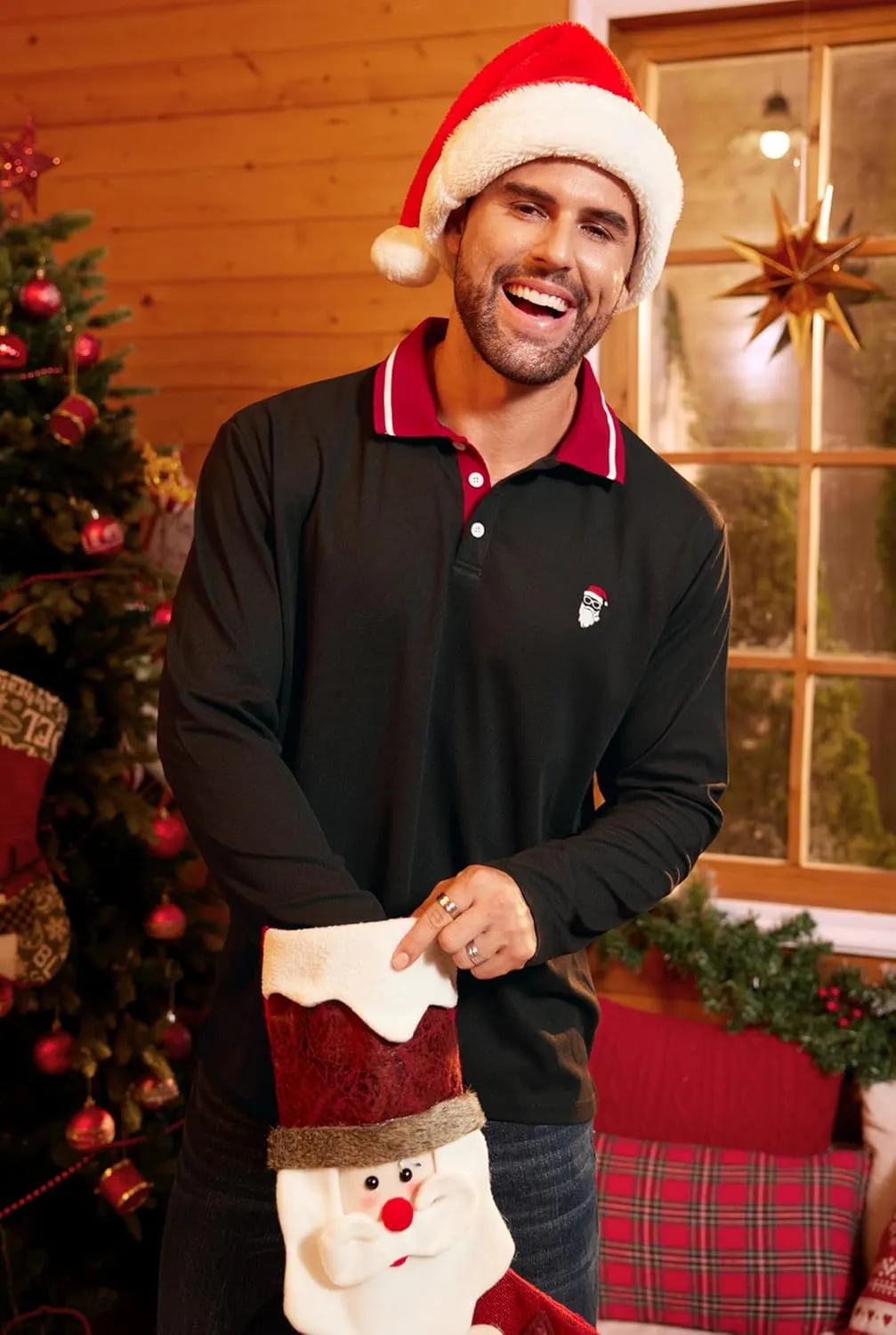 Mens Long Sleeve Polo Shirts Print Casual Vintage Classic Golf Shirt (S-XXL)