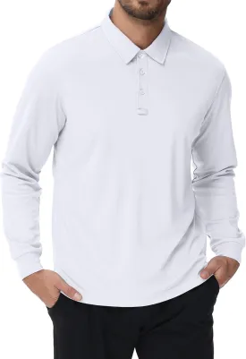 Men's Polo Shirt Quick Dry Button Golf Shirts UPF 50  Sun Protection Polos Long Sleeve Casual Collar T Shirts