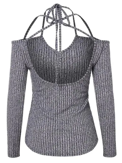 Modern Shoulder Strappy Ribbed Knitwear