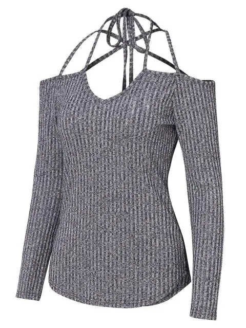 Modern Shoulder Strappy Ribbed Knitwear