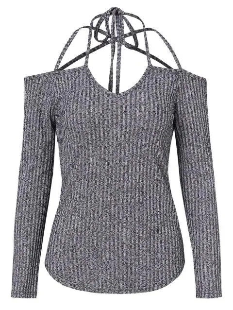 Modern Shoulder Strappy Ribbed Knitwear