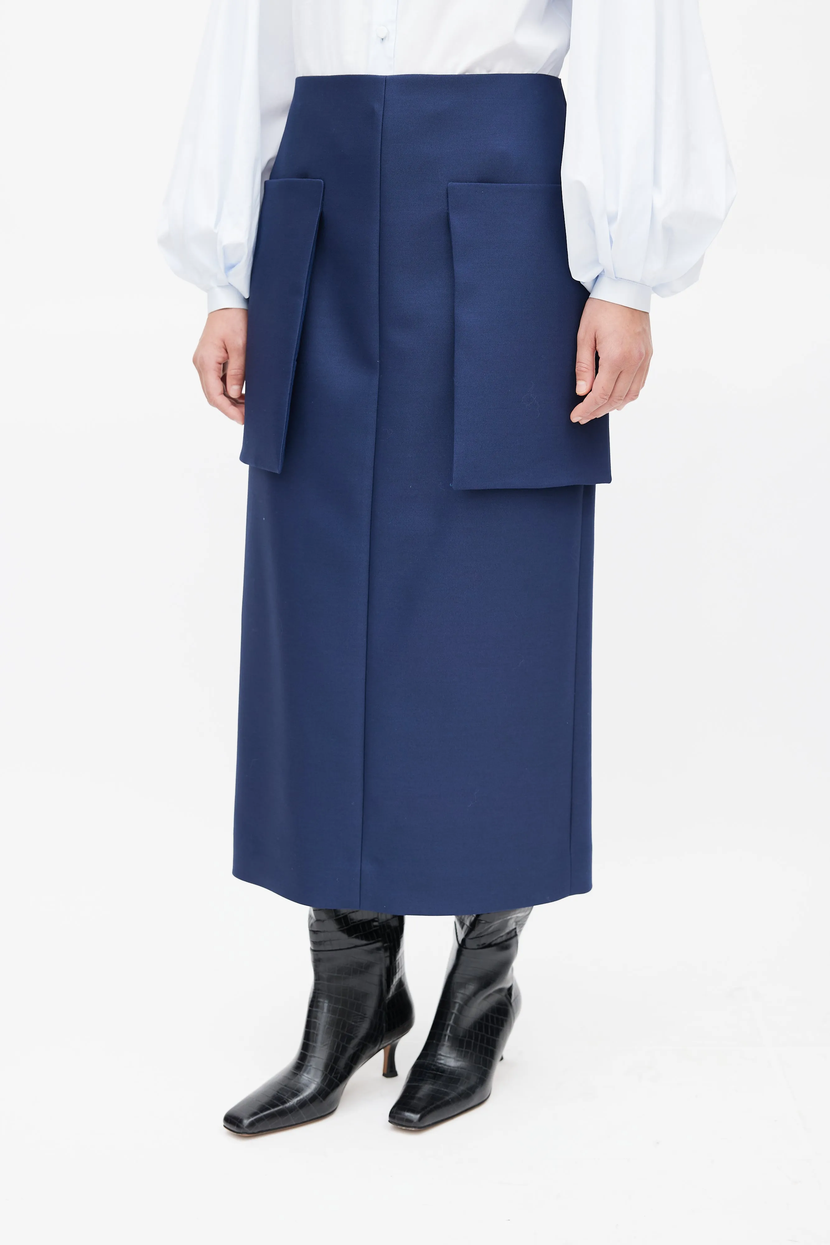 Navy Jenna Wool Skirt