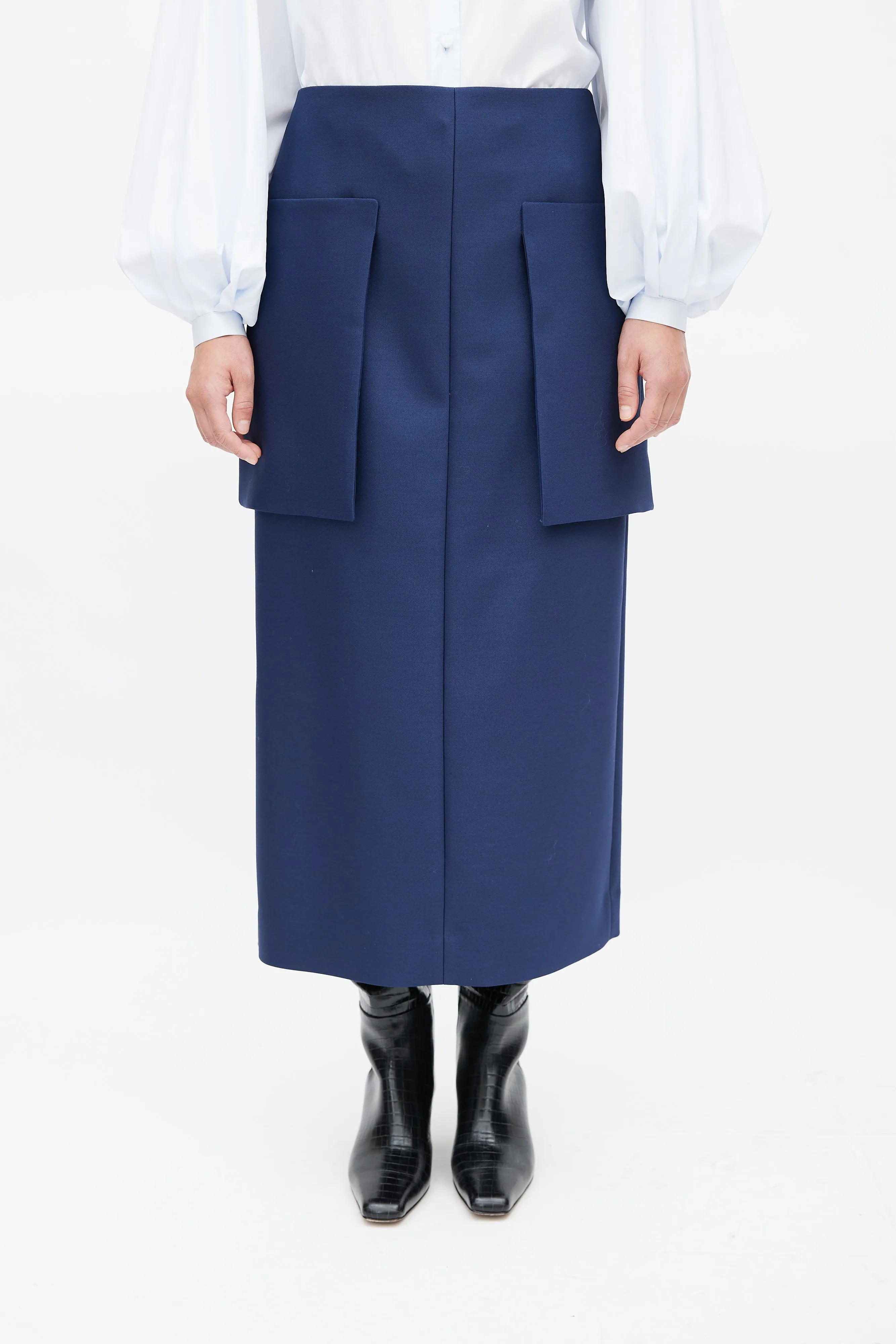 Navy Jenna Wool Skirt