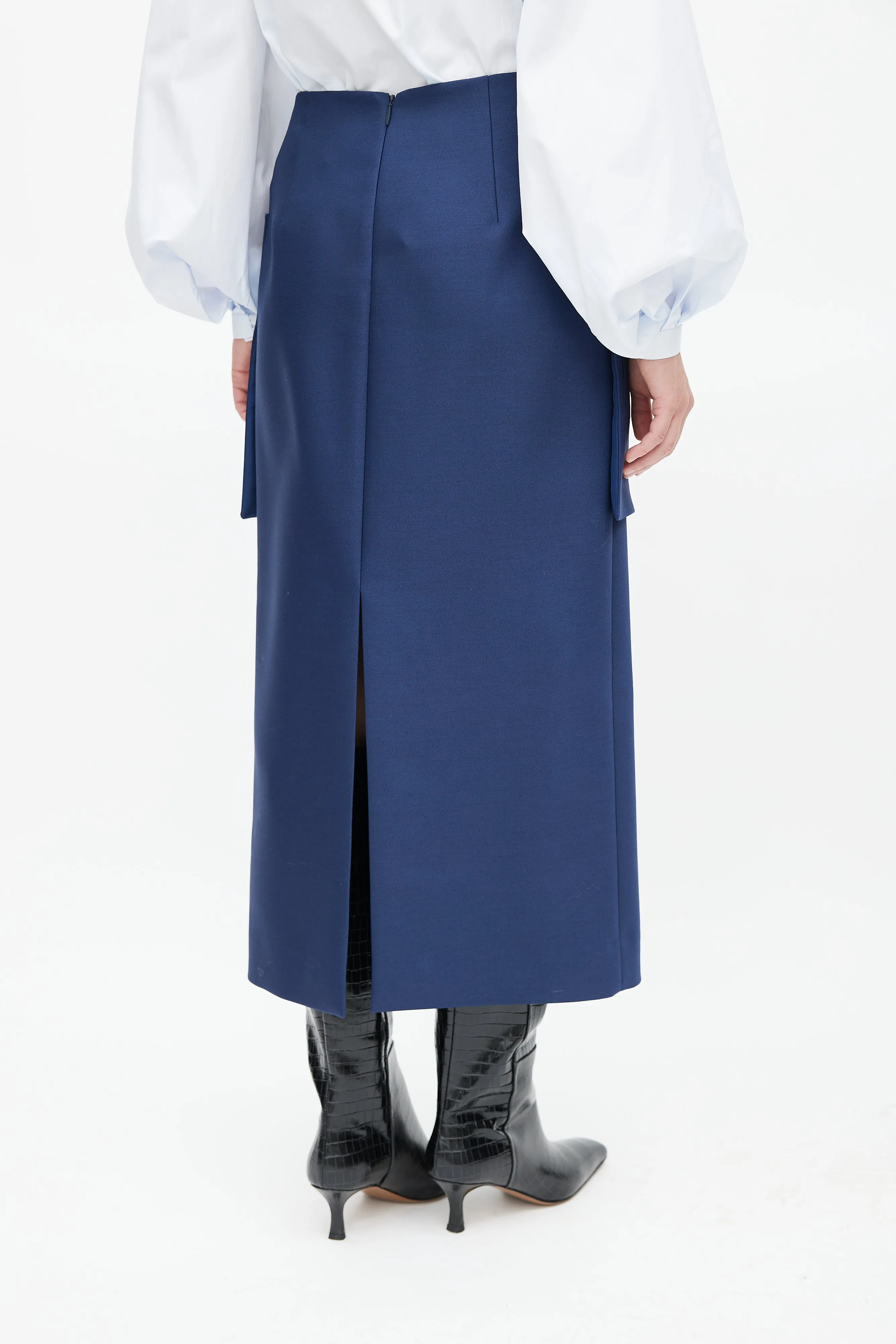 Navy Jenna Wool Skirt