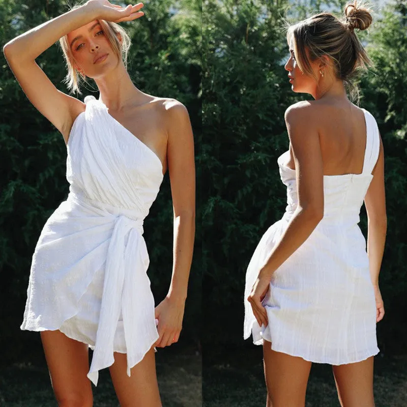 Oblique Shoulder Irregular Hem Dress