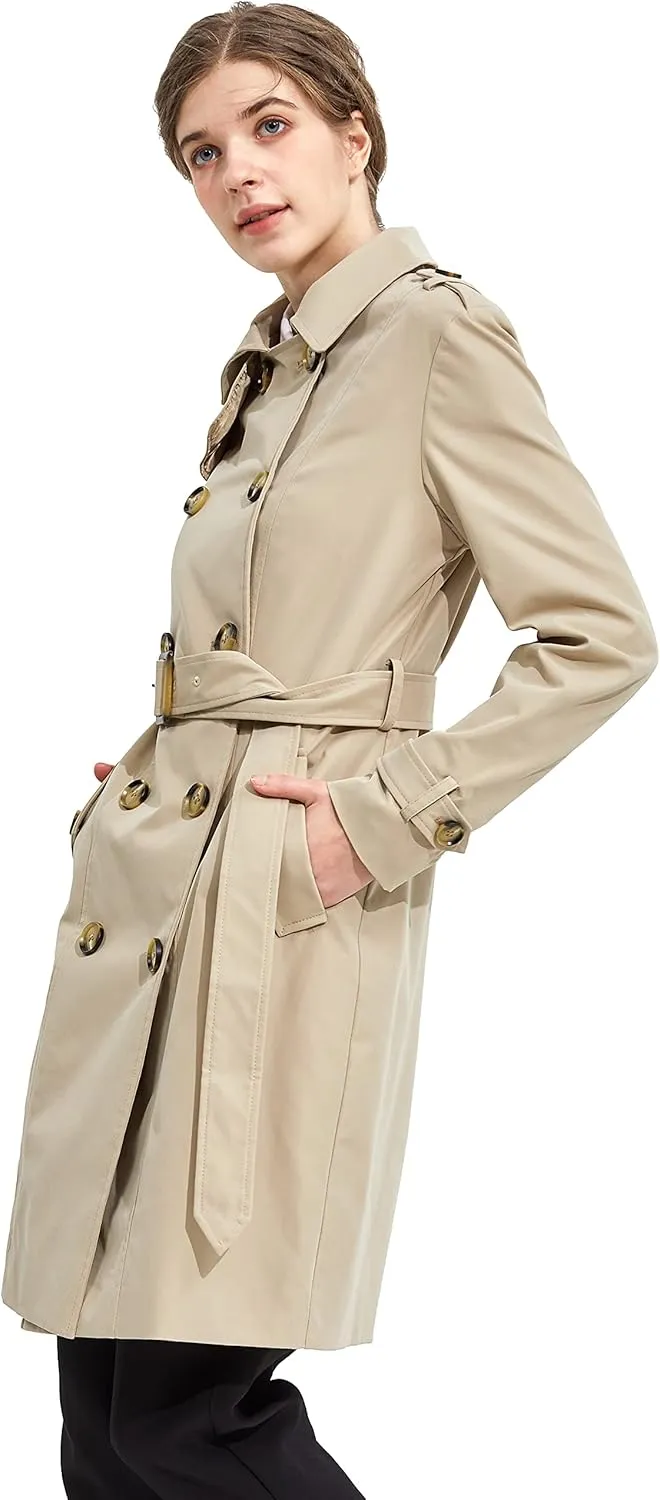 Orolay Women's Mid-length Trench Coat Double Breasted Dress Jacket Classic Lapel Slim Overcoat with Belt