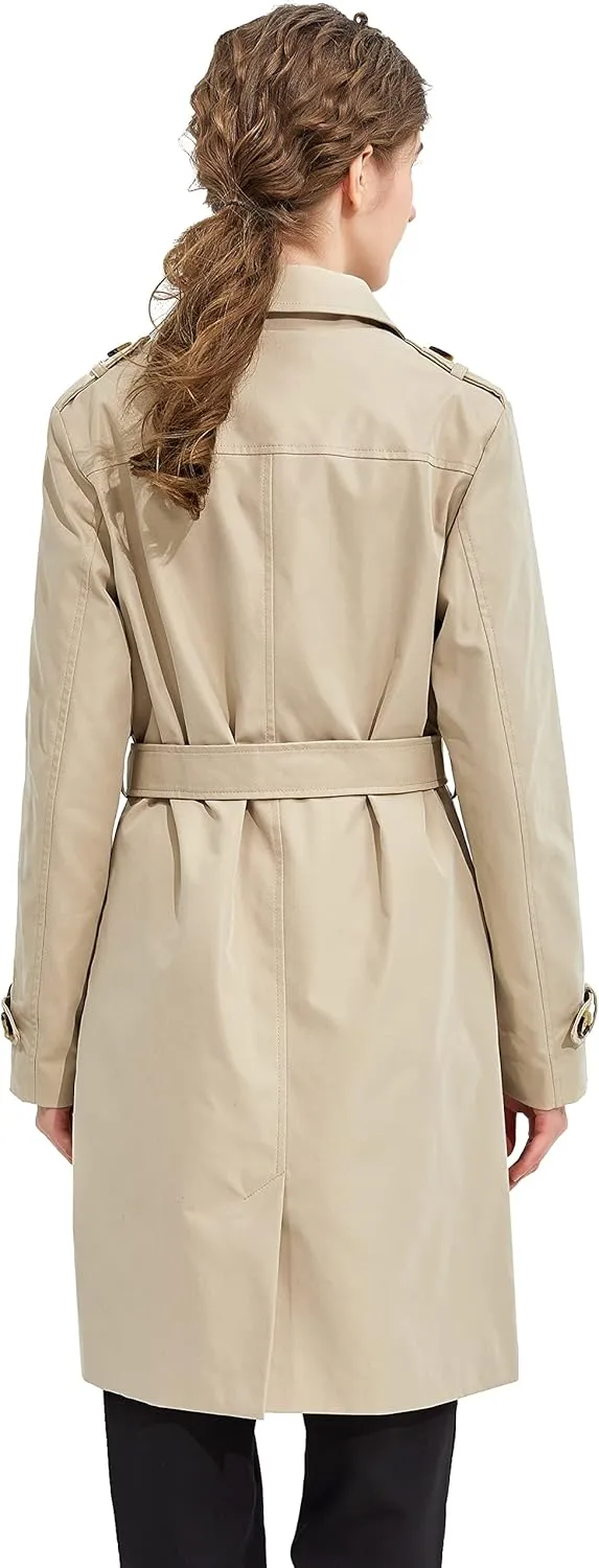 Orolay Women's Mid-length Trench Coat Double Breasted Dress Jacket Classic Lapel Slim Overcoat with Belt