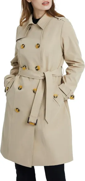 Orolay Women's Mid-length Trench Coat Double Breasted Dress Jacket Classic Lapel Slim Overcoat with Belt