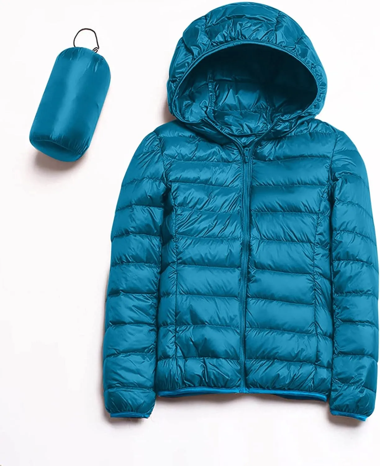 Packable Puffer Jacket for Women Lightweight Short Down Jackets Trendy Slim Fit Bubble Coat Winter Puffer Jackets with Hood