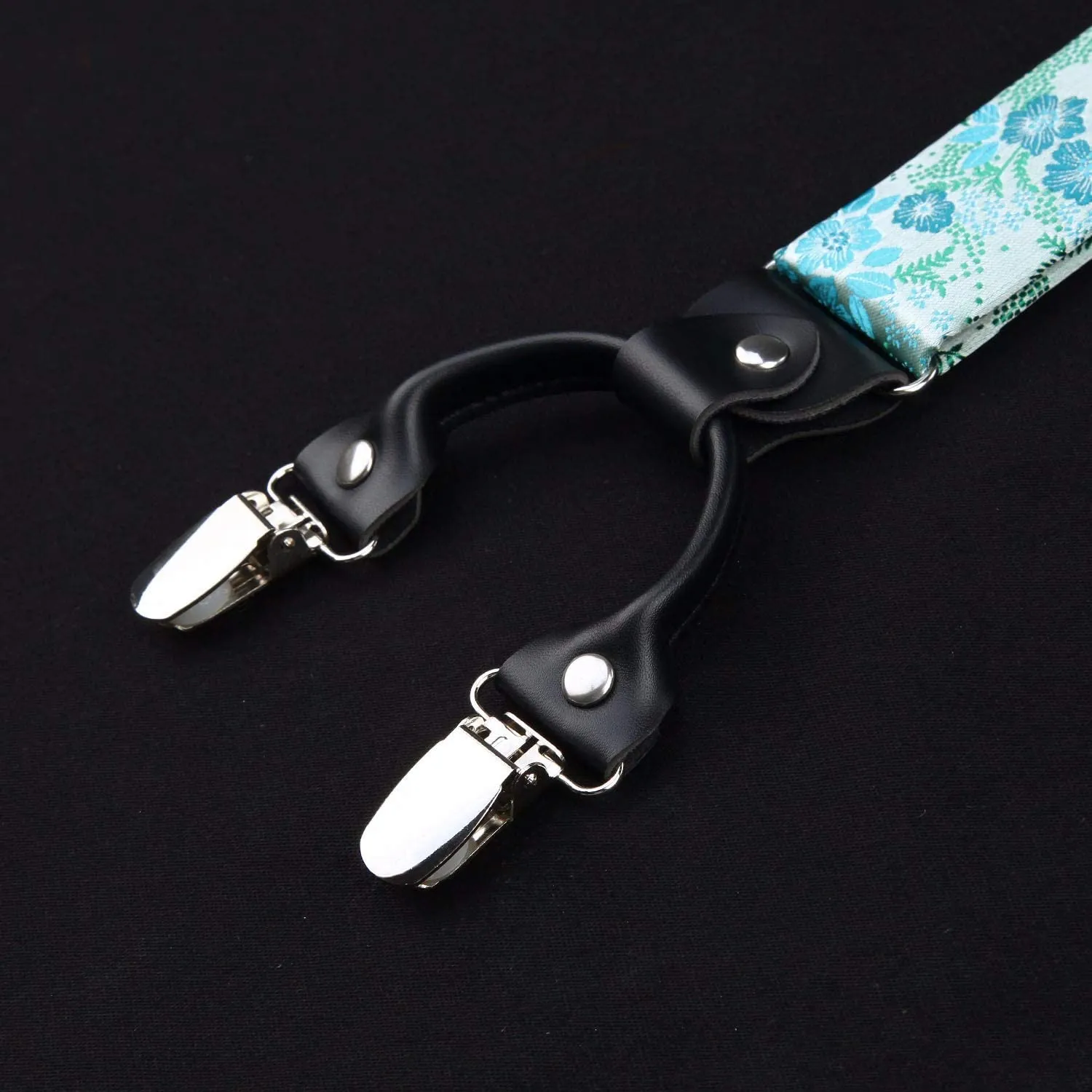 Paisley Floral Suspender Bow Tie Handkerchief - 9-GREEN/TURQUOISE