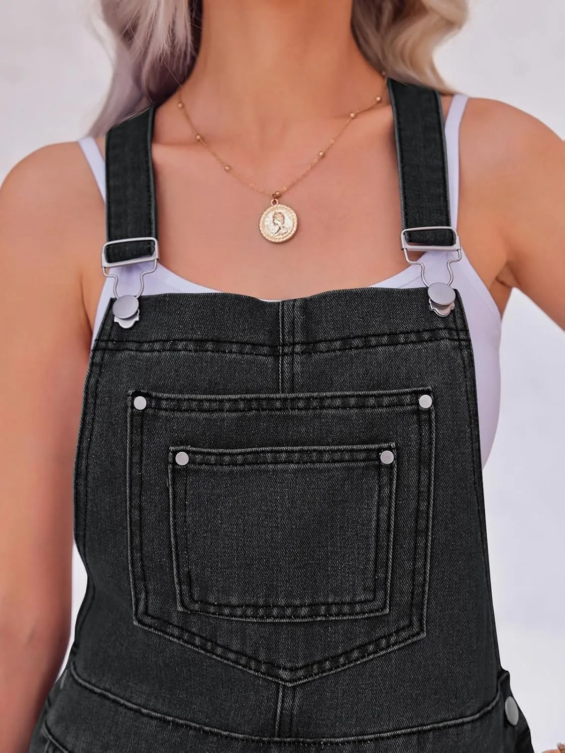 PLNOTME Womens Casual Denim Overalls Summer Adjustable Strap Vintage Bib Shortalls Short Romper with Pockets