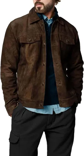 Premium Vintage Trucker Suede Leather Jacket Men Genuine Lambskin Men Leather Jackets Shirt Collar Jackets For Mens