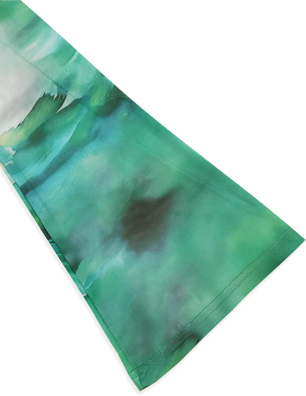 Remidoo Women's Mesh Top Mock Neck Tie Dye Long Sleeve Sheer Crop Tops Shirt