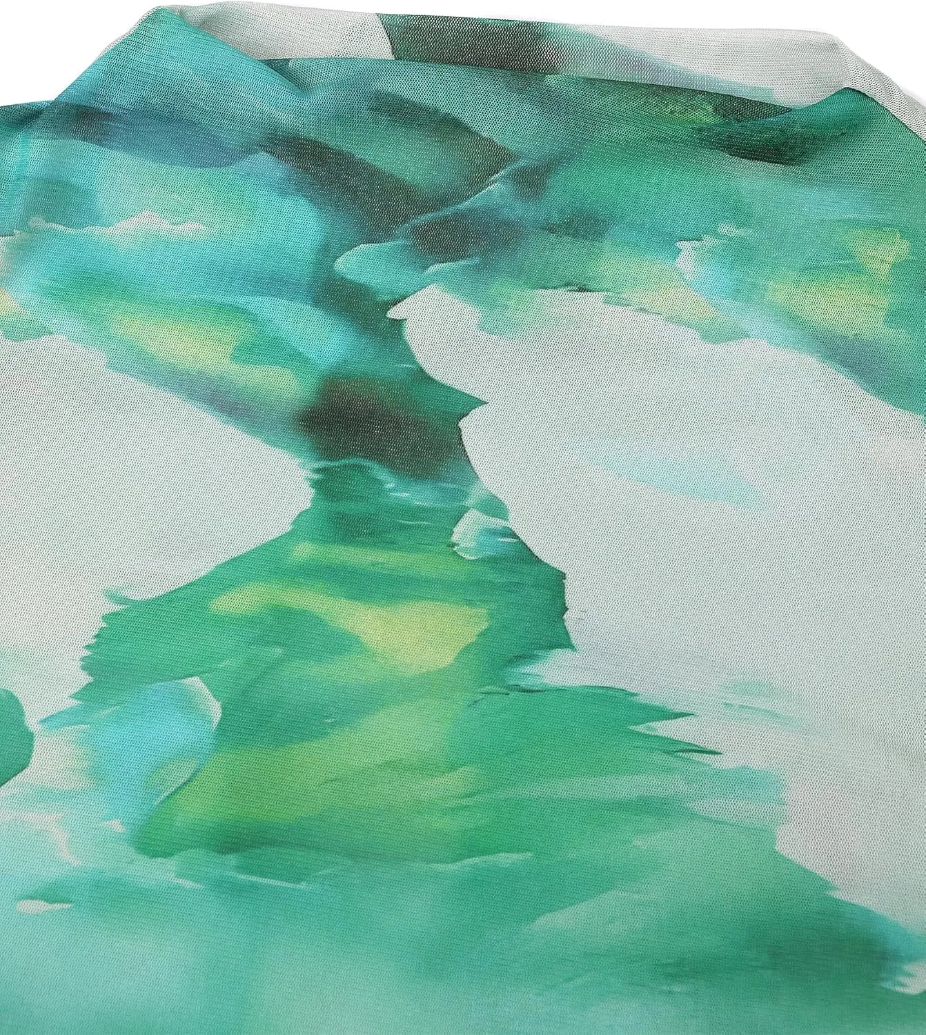 Remidoo Women's Mesh Top Mock Neck Tie Dye Long Sleeve Sheer Crop Tops Shirt